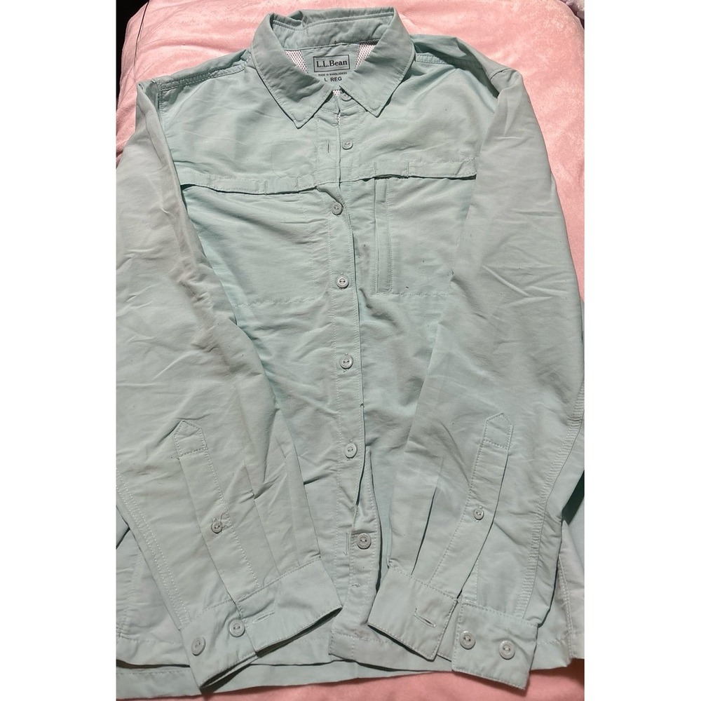 L.L. Bean Women's Light Blue Tropicwear Longsleeve Sun Protection Shirt, Large